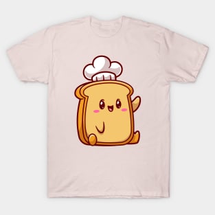 Cute Bread Chef Waving Hand Cartoon T-Shirt